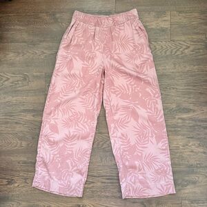 C&C California Wide Leg Tropical Pastel Burgundy Stretch Pants Pockets Womens XS